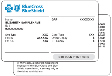 Image of Blue Cross and Blue Shield of Minnesota sample health insurance card