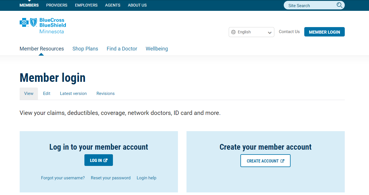 Member site login and register page