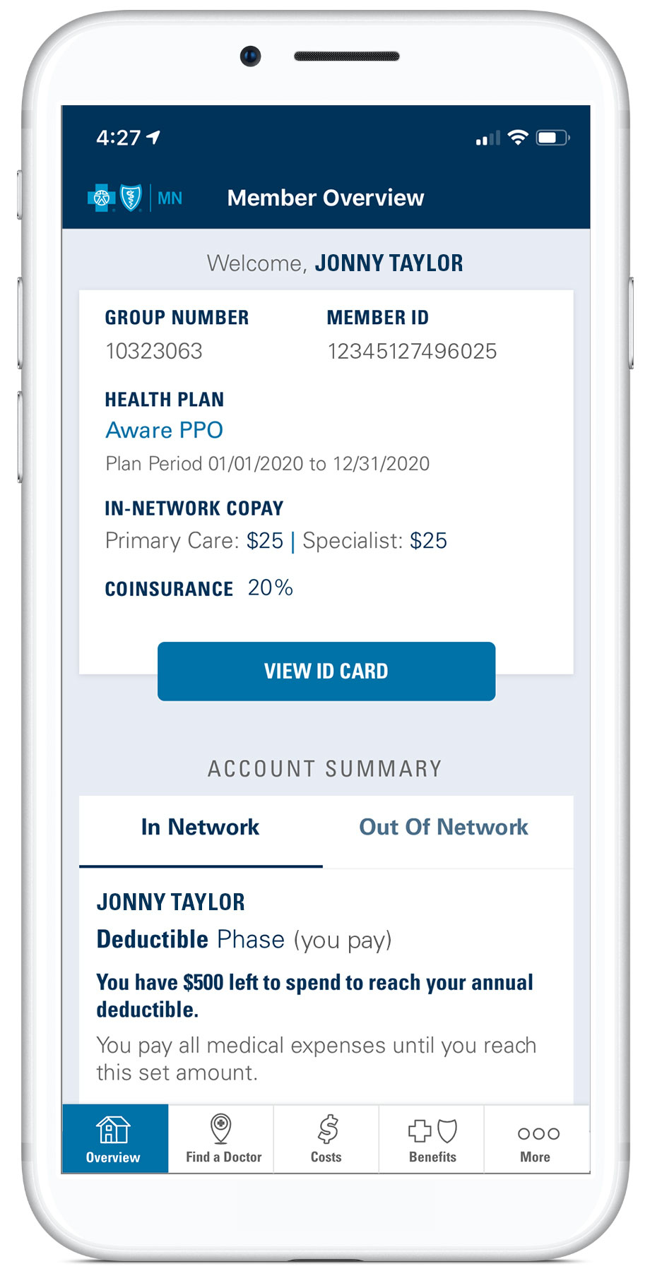 Member app overview screen