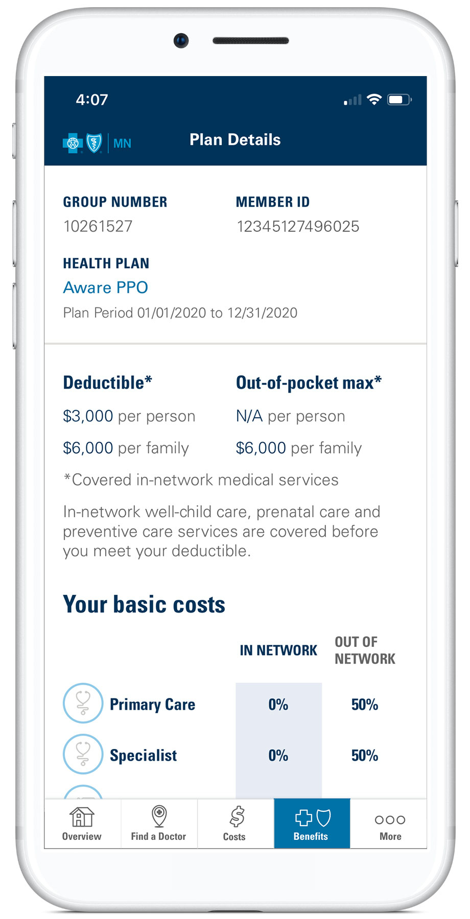 Member app plan details screen