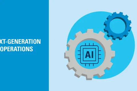 Next-Generation Operations illustration - Cogs surrounding "AI"