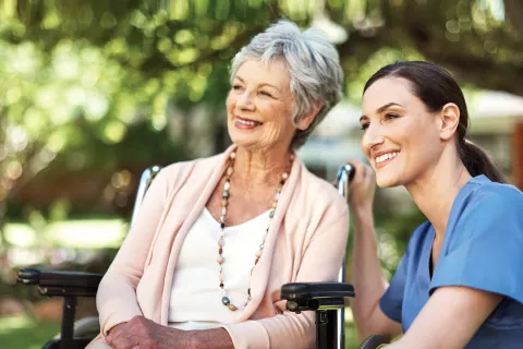 A woman with her medical staff.