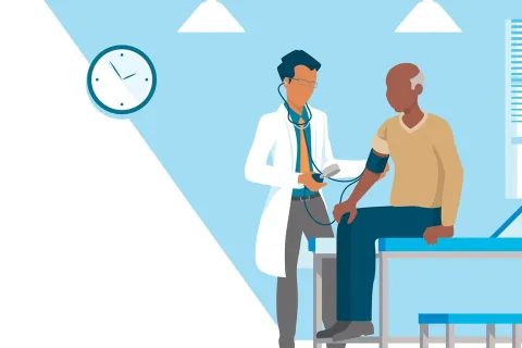 Rendering of man with his doctor.