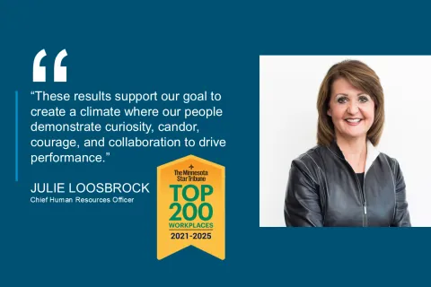Julie Loosebrock quote "These results support our goal to create a climate where our people demonstrate curiosity, candor, courage, and collaboration to drive performance."