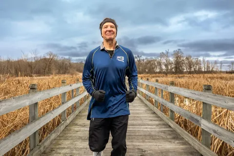 Marathon Mike runs near his home.