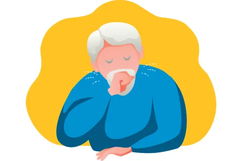 A man covers his mouth as he sneezes.