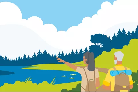 Rendering of a couple hiking.