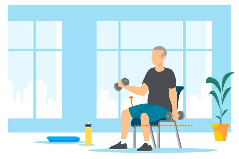 Seated alternating curl using a dumbbell