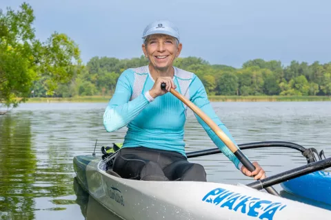 Blue Cross member Kate Ellis in her kayak.