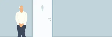 Rendering of a man outside a restroom