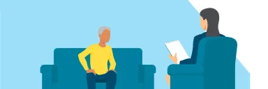 two people have a discussion. 