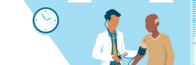 Rendering of man with his doctor.