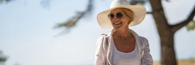 A woman heads to the beach.