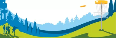 A rendering of a group playing disk golf.