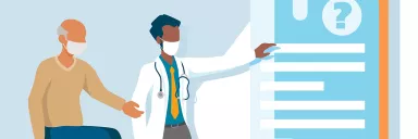 Rendering of doctor with patient.