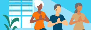 A rendering of a group practicing yoga.