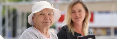 A woman with her caregiver.